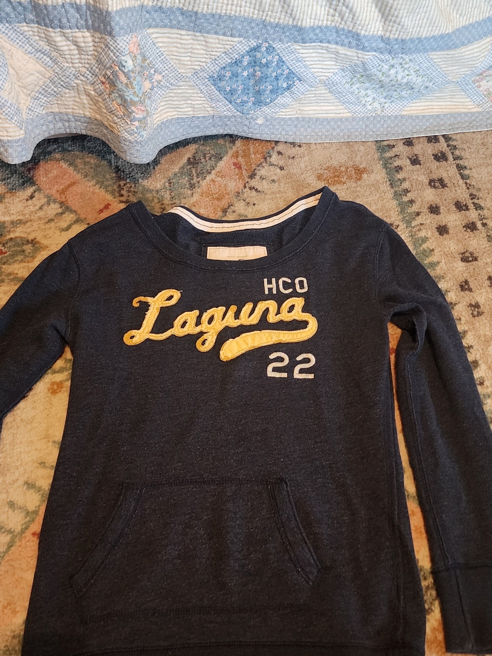 Hollister Navy Sweatshirt with Yellow Laguna 22 Appliqué